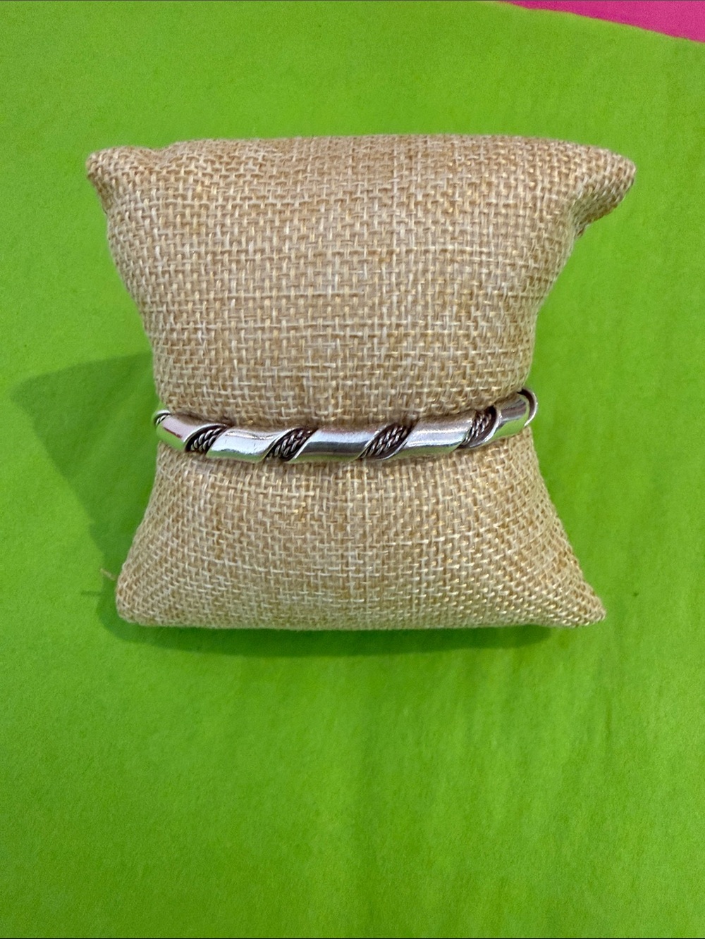 Sterling Silver Vintage Twisted Rope Heavy Cuff Bracelet - Silver
